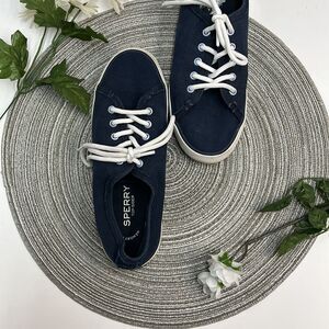 🔥4/$25 Sperry Woman’s Navy Canvas Sneakers Memory Foam Size 6.5